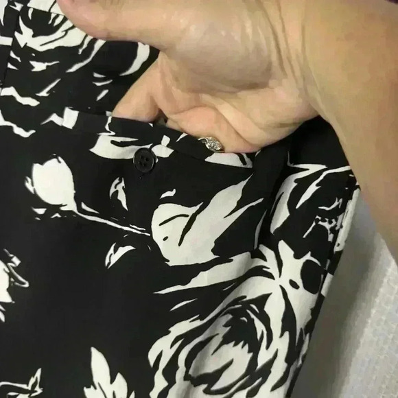 Lauren Ralph Lauren Womens 10 Black/White Floral Wide Leg Dressy High Rise Pants - Picture 5 of 12